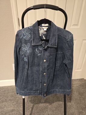 Christopher & Banks Blue Denim Jacket with Floral Embroidery